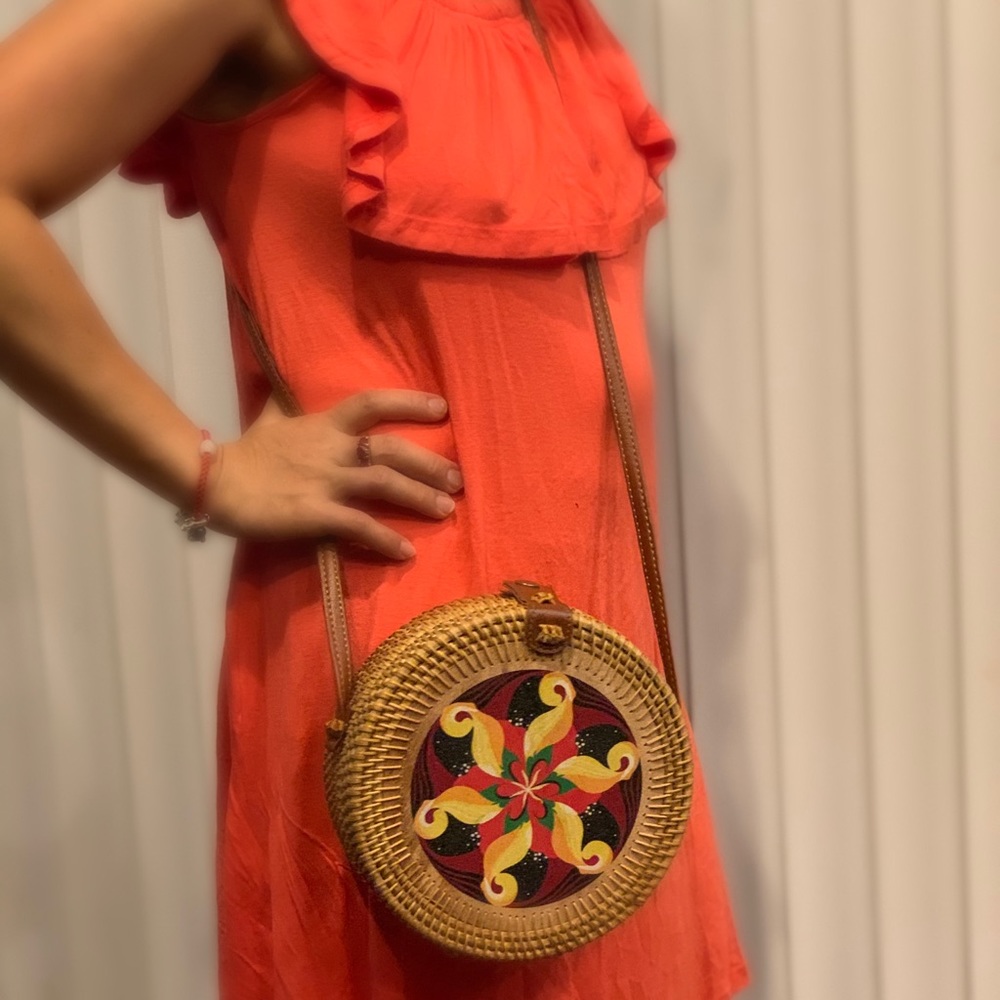 🚫SOLD🚫Rattan woven floral print bag ( Brandnew)